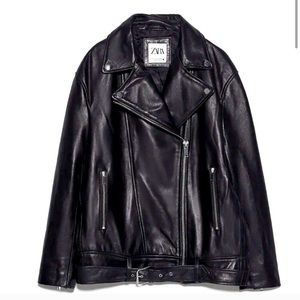Barely Worn Zara Long Line Leather Biker Jacket M